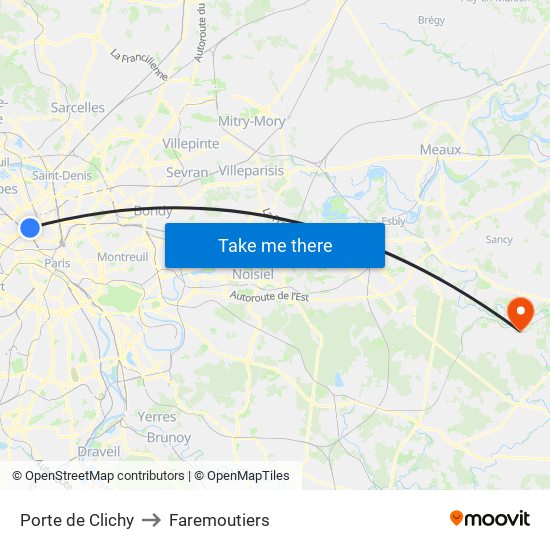 Porte de Clichy to Faremoutiers map