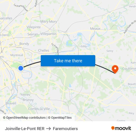 Joinville-Le-Pont RER to Faremoutiers map