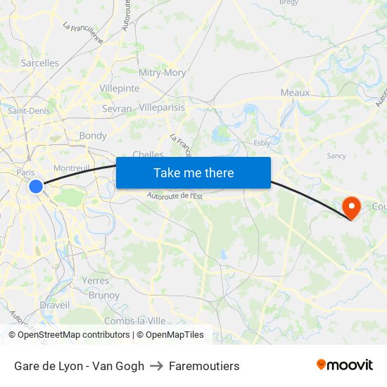 Gare de Lyon - Van Gogh to Faremoutiers map