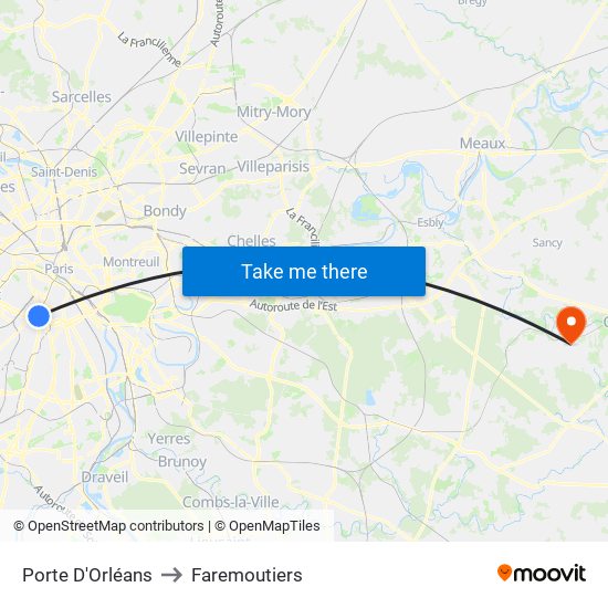 Porte D'Orléans to Faremoutiers map