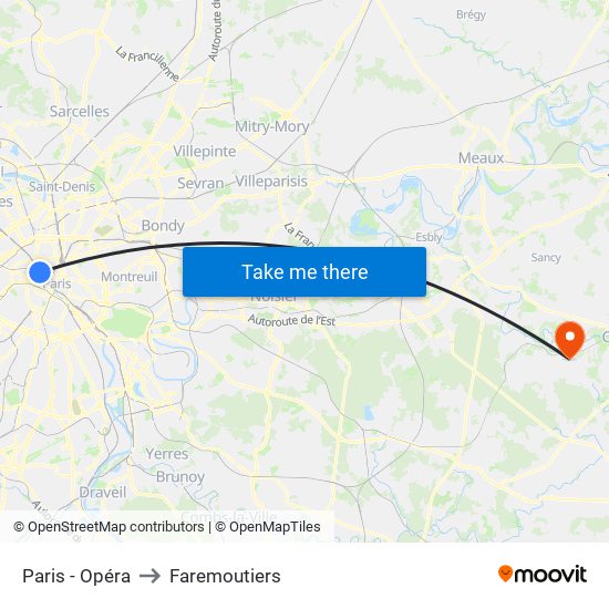 Paris - Opéra to Faremoutiers map