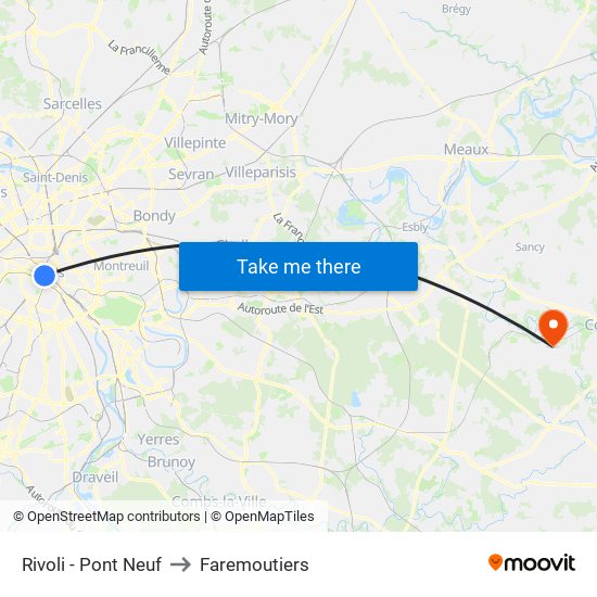Rivoli - Pont Neuf to Faremoutiers map