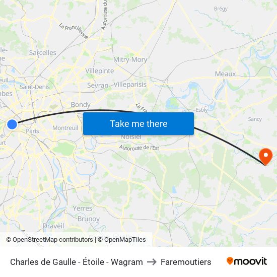 Charles de Gaulle - Étoile - Wagram to Faremoutiers map