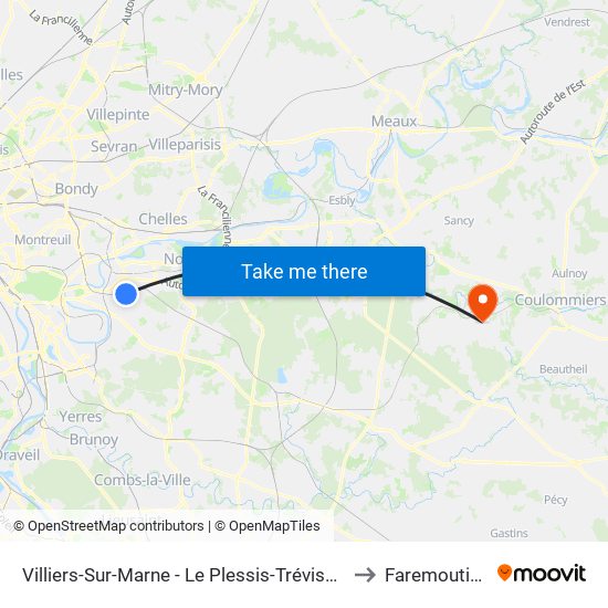 Villiers-Sur-Marne - Le Plessis-Trévise RER to Faremoutiers map