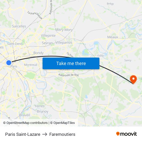 Paris Saint-Lazare to Faremoutiers map