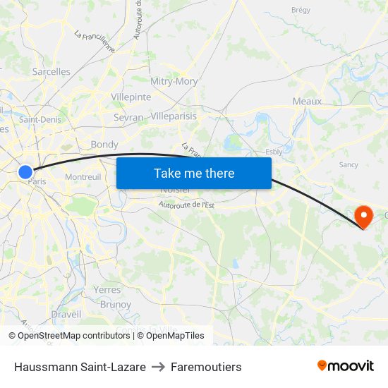 Haussmann Saint-Lazare to Faremoutiers map