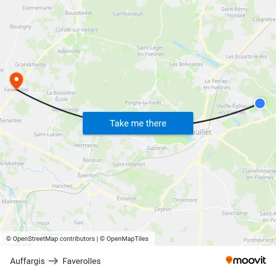 Auffargis to Faverolles map