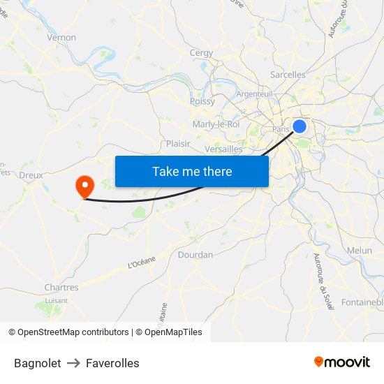 Bagnolet to Faverolles map