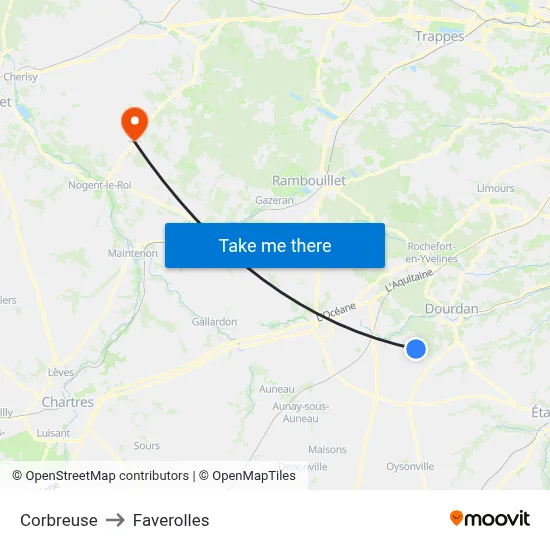 Corbreuse to Faverolles map