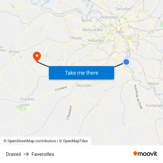 Draveil to Faverolles map