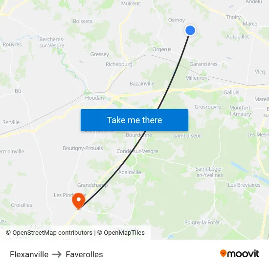 Flexanville to Faverolles map