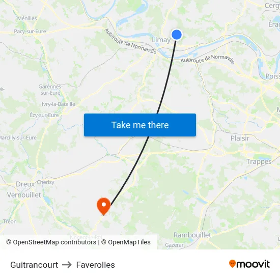 Guitrancourt to Faverolles map