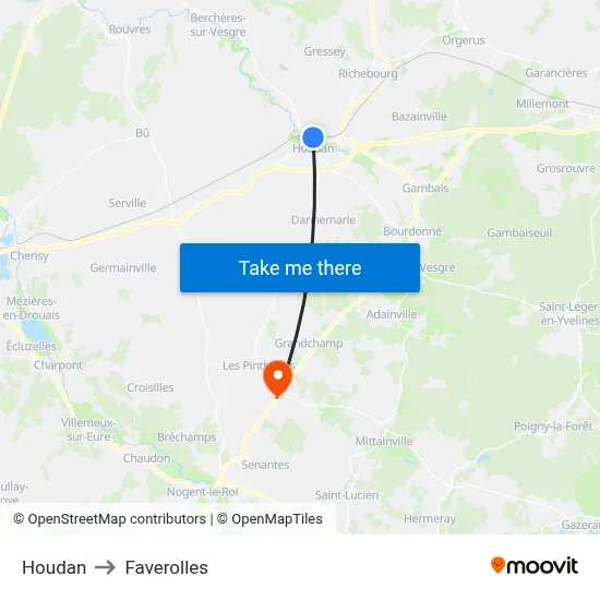 Houdan to Faverolles map
