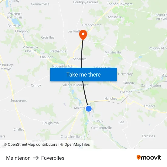 Maintenon to Faverolles map