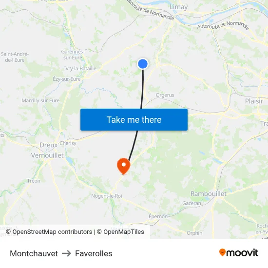 Montchauvet to Faverolles map