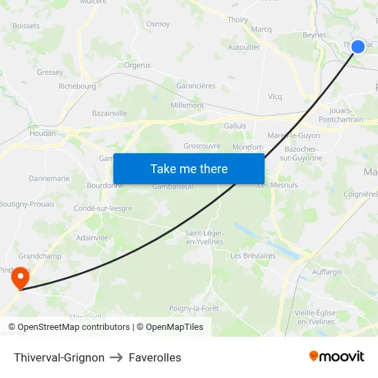 Thiverval-Grignon to Faverolles map