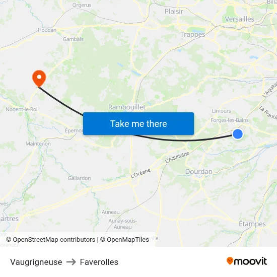 Vaugrigneuse to Faverolles map