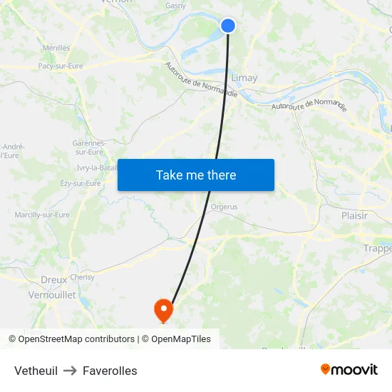 Vetheuil to Faverolles map