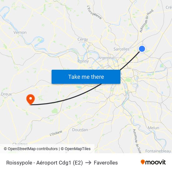 Roissypole - Aéroport Cdg1 (E2) to Faverolles map