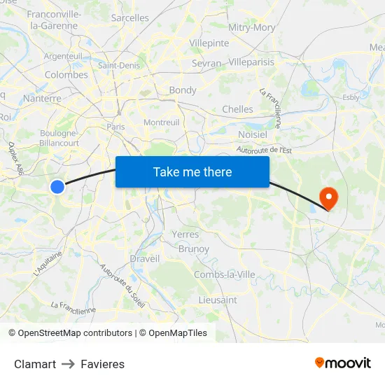 Clamart to Favieres map