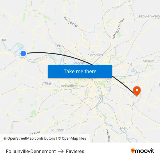 Follainville-Dennemont to Favieres map