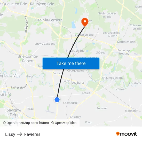 Lissy to Favieres map