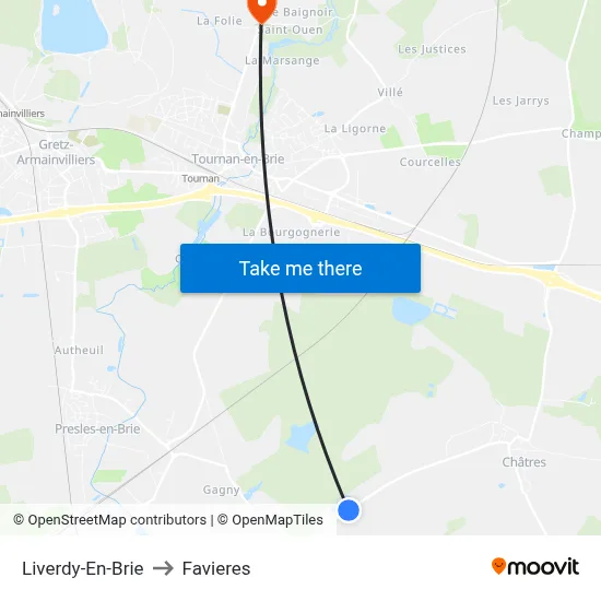 Liverdy-En-Brie to Favieres map