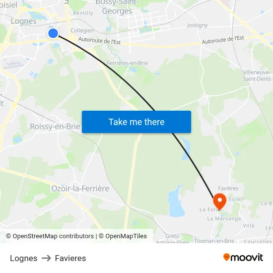 Lognes to Favieres map