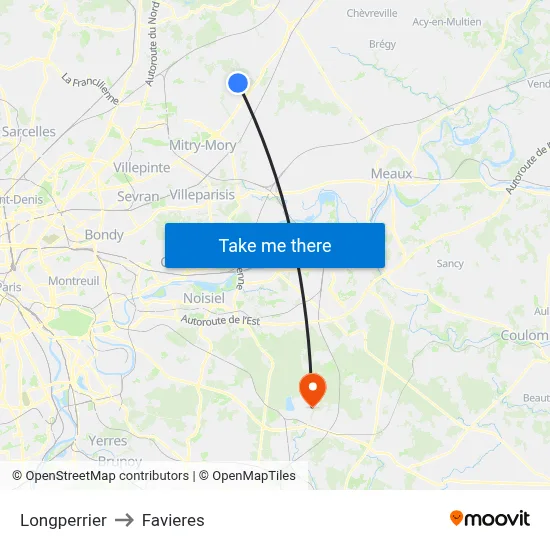 Longperrier to Favieres map