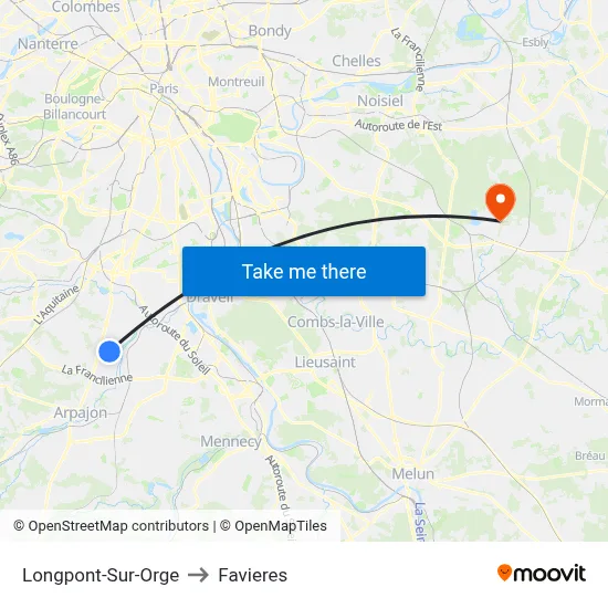 Longpont-Sur-Orge to Favieres map