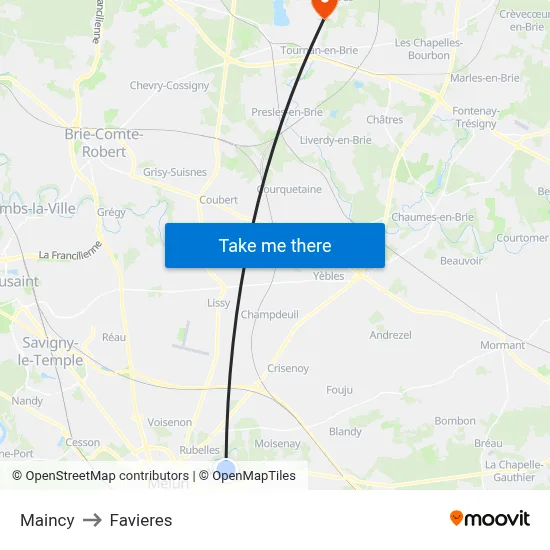 Maincy to Favieres map