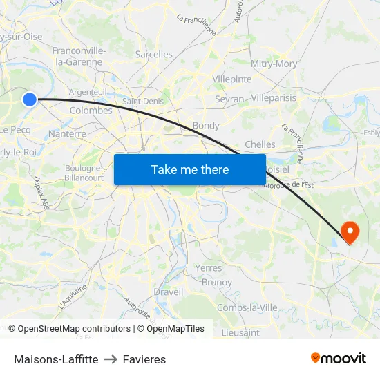 Maisons-Laffitte to Favieres map
