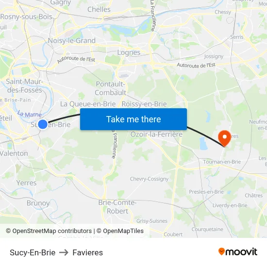 Sucy-En-Brie to Favieres map