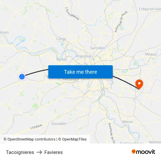 Tacoignieres to Favieres map