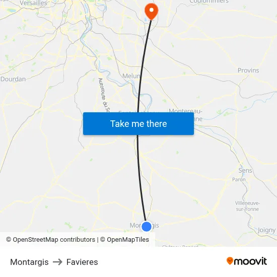 Montargis to Favieres map