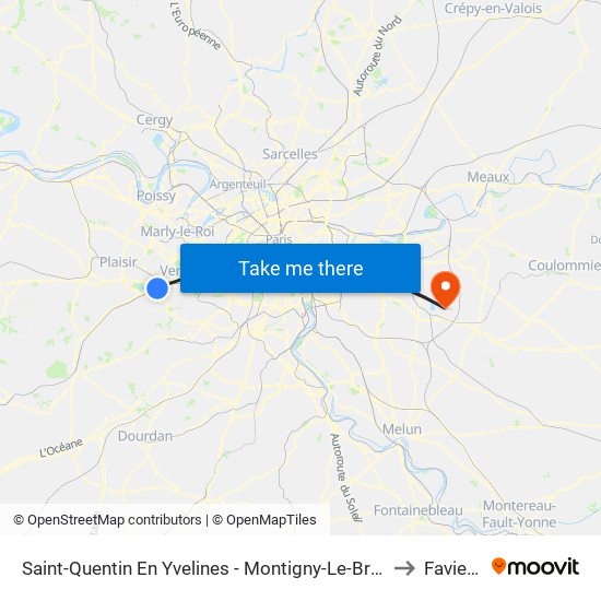 Saint-Quentin En Yvelines - Montigny-Le-Bretonneux to Favieres map
