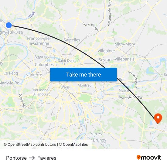 Pontoise to Favieres map