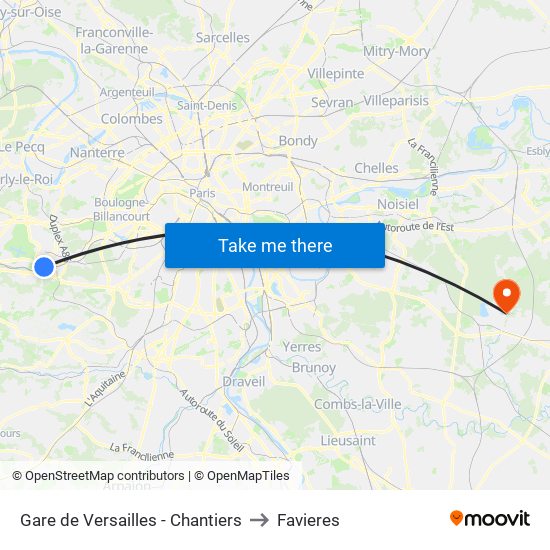 Gare de Versailles - Chantiers to Favieres map