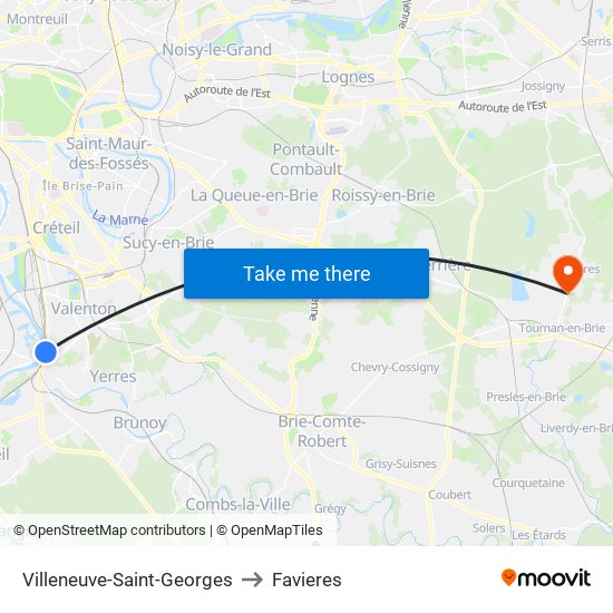 Villeneuve-Saint-Georges to Favieres map
