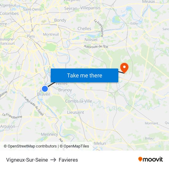 Vigneux-Sur-Seine to Favieres map