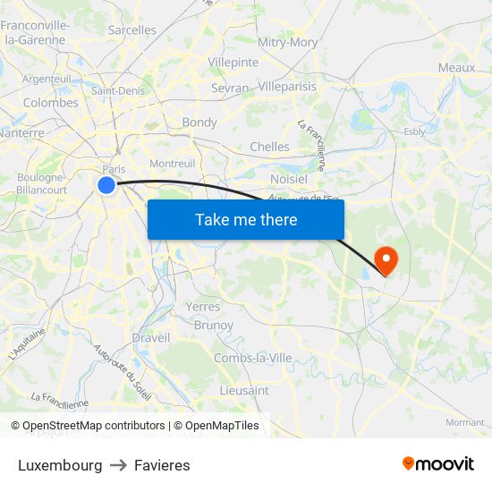 Luxembourg to Favieres map