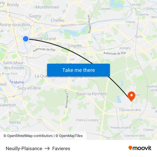 Neuilly-Plaisance to Favieres map