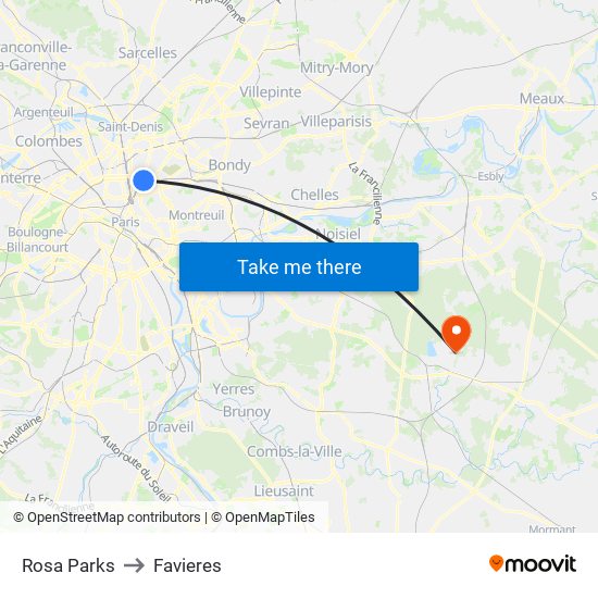 Rosa Parks to Favieres map