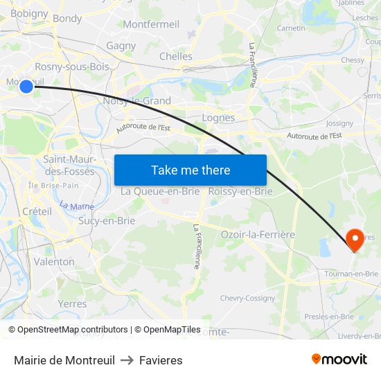 Mairie de Montreuil to Favieres map