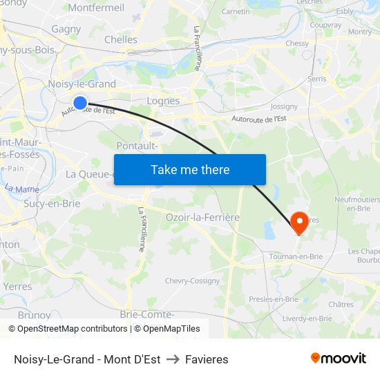 Noisy-Le-Grand - Mont D'Est to Favieres map