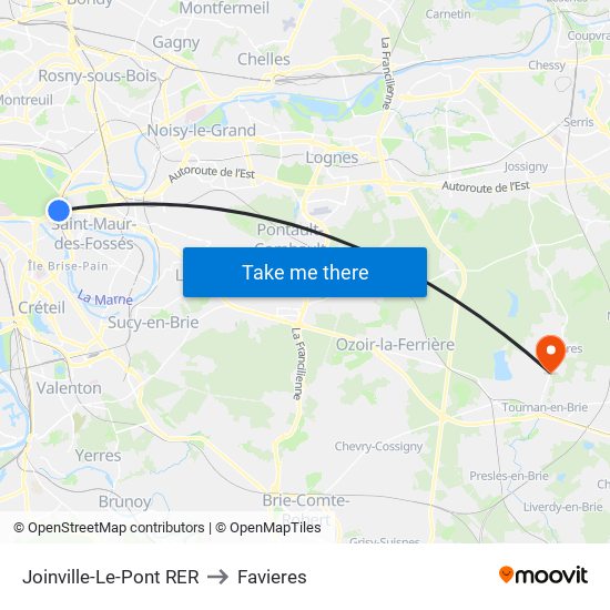 Joinville-Le-Pont RER to Favieres map