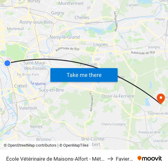 École Vétérinaire de Maisons-Alfort - Métro to Favieres map