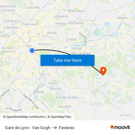 Gare de Lyon - Van Gogh to Favieres map