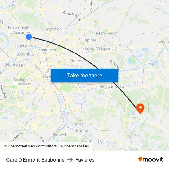 Gare D'Ermont-Eaubonne to Favieres map