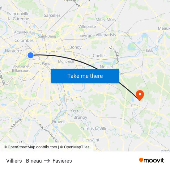 Villiers - Bineau to Favieres map